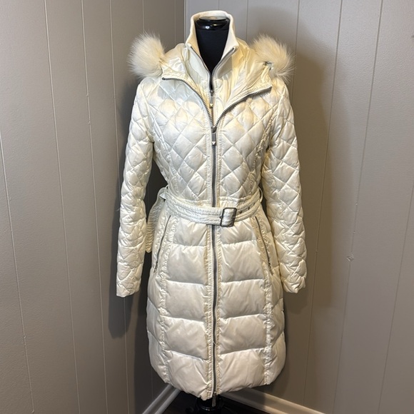 BCBGMaxazria Women’s Small Faux Fur Winter Coat Double Zipper Quilted Puffer - Picture 1 of 11